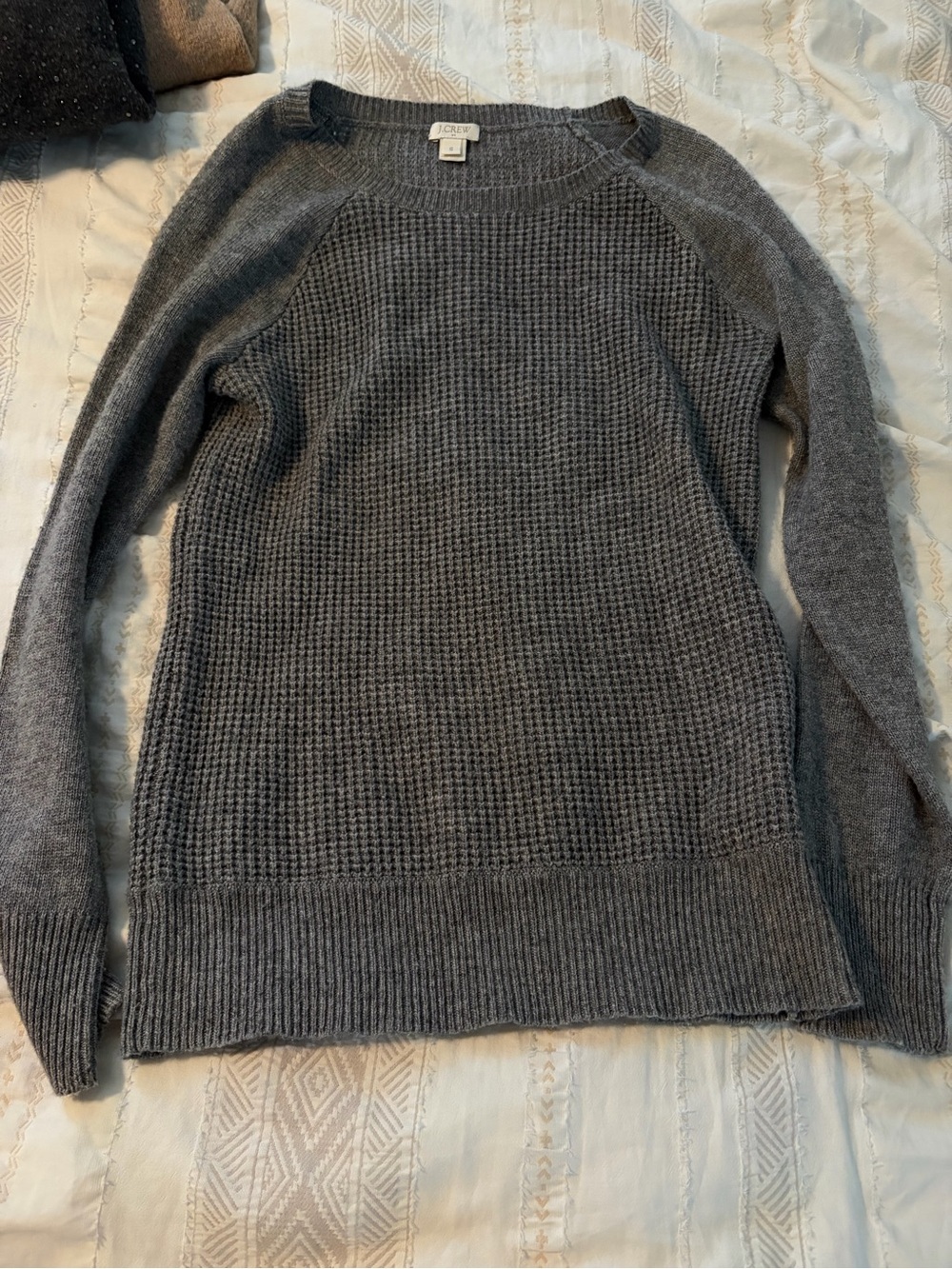 Gray Wool Blend Textured Waffle Knit Sweater Small